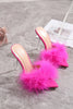 Load image into Gallery viewer, Varme rosa fjær spisse tå stiletto sandaler