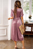 Load image into Gallery viewer, Svart A Line V-Neck Velvet Holiday Party kjole med korte ermer