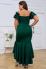 Load image into Gallery viewer, Mørk grønn av skulderen Ruffles Korte ermer Havfrue Plus Size Evening Dress