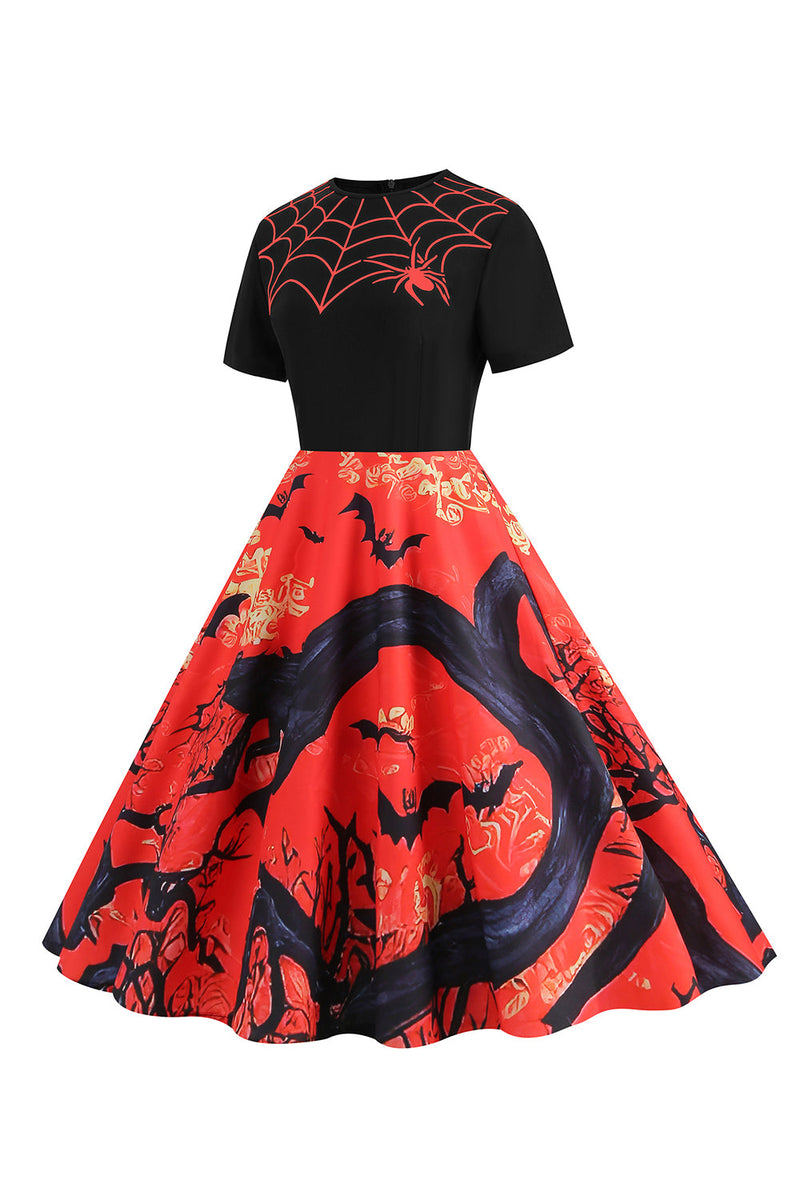 Load image into Gallery viewer, Halloween aprikos A-linje rund hals korte ermer kjole