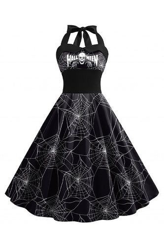 Halloween mønster svart halter hals vintage kjole