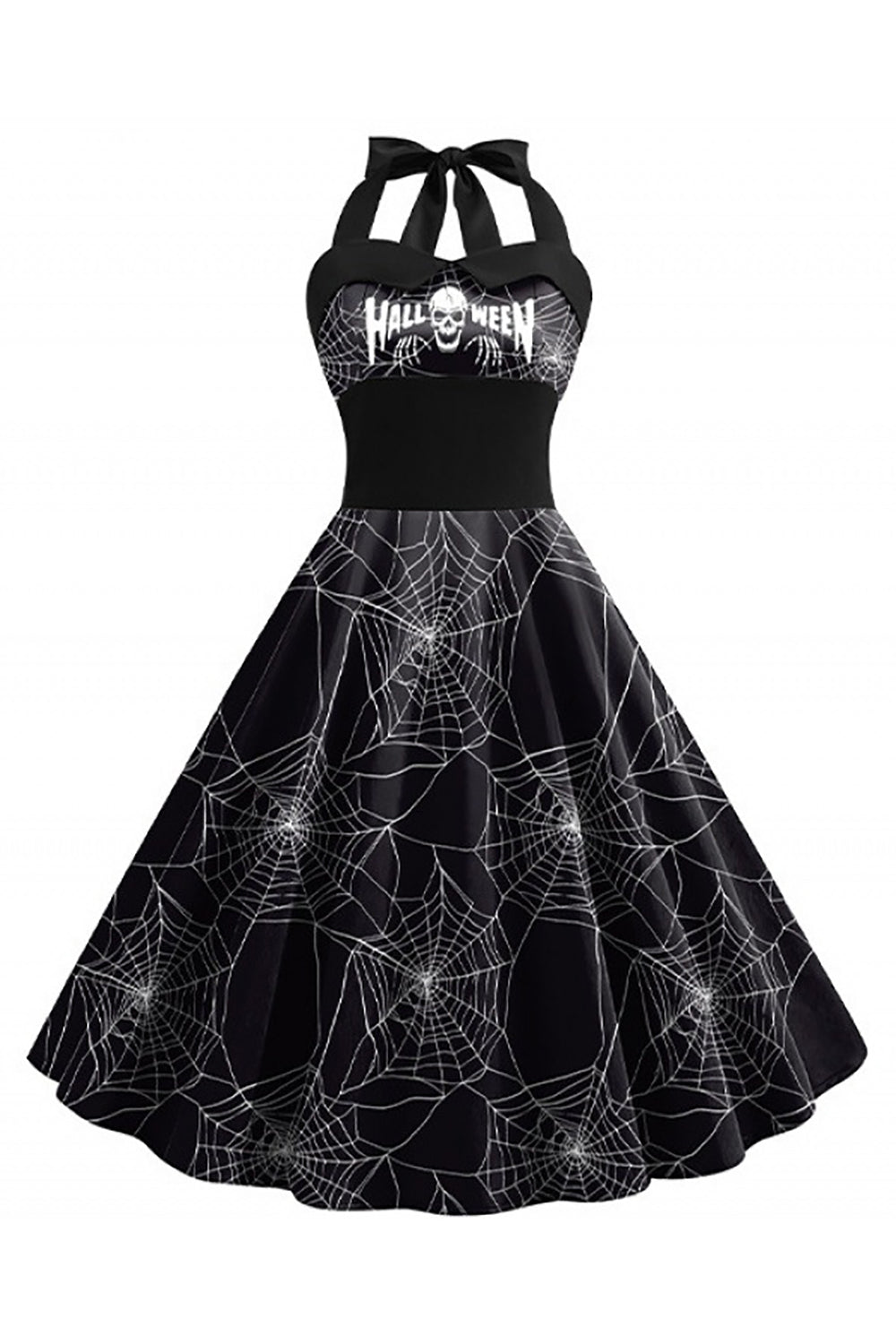 Halloween mønster svart halter hals vintage kjole