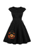 Load image into Gallery viewer, Svart trollmannsmønster Halloween A-line Sweatheart Vintage kjole