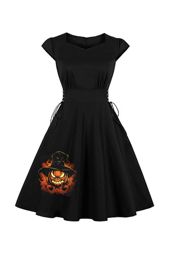 Svart trollmannsmønster Halloween A-line Sweatheart Vintage kjole