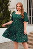 Load image into Gallery viewer, En linje firkantet hals grønn fløyel pluss størrelse xmas kjole