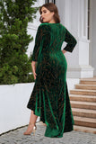 En linje Bateau Neck Black Velvet Plus Size Holiday Party Dress