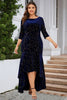 Load image into Gallery viewer, En linje Bateau Neck Black Velvet Plus Size Holiday Party Dress