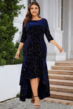 En linje Bateau Neck Black Velvet Plus Size Holiday Party Dress