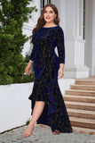 En linje Bateau Neck Black Velvet Plus Size Holiday Party Dress