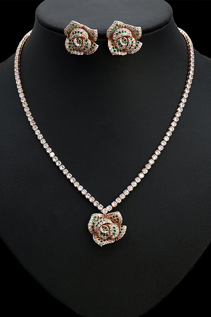 Load image into Gallery viewer, Rose Form Rhinestone øredobber Halskjede smykker Set