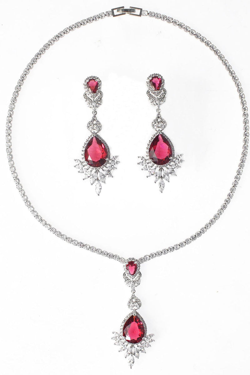 Load image into Gallery viewer, Rhinestone dråpe øredobber og halskjede smykker sett