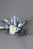 Grey Blue Wrist Corsage og Men Boutonniere satt for Prom Wedding Party