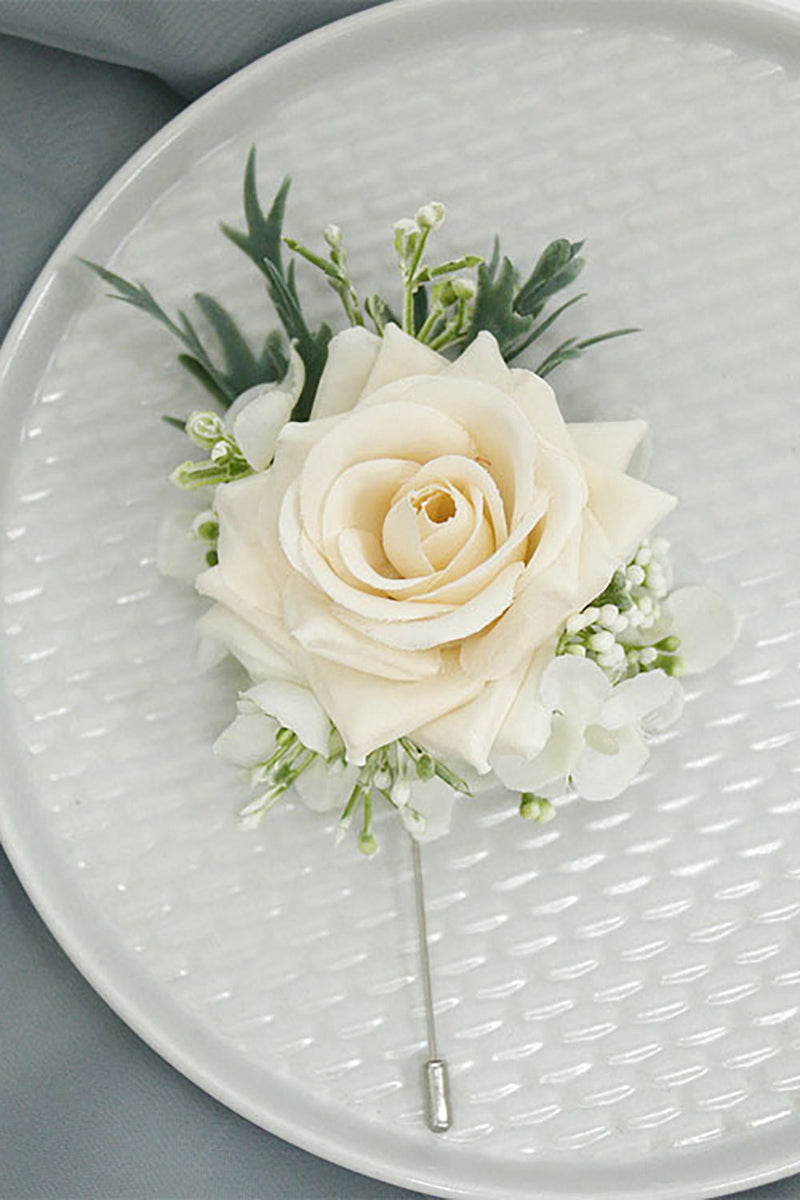 Load image into Gallery viewer, Ivory Wrist Corsage og Men Boutonniere satt for Prom Party