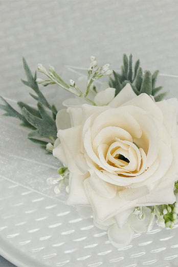Ivory Wrist Corsage og Men Boutonniere satt for Prom Party