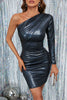 Load image into Gallery viewer, Glitter svart en skulder stram cocktailkjole