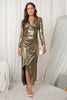 Load image into Gallery viewer, Gyldne langermer Formell kjole med volanger