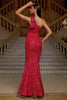 Load image into Gallery viewer, Hot Pink Sparkly Mermaid One Shoulder Prom Dress