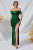 Load image into Gallery viewer, Off The Shoulder Green Prom Dress med Ruffles