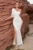 Load image into Gallery viewer, Hvit havfrue en skulder lang formell kjole med spalt