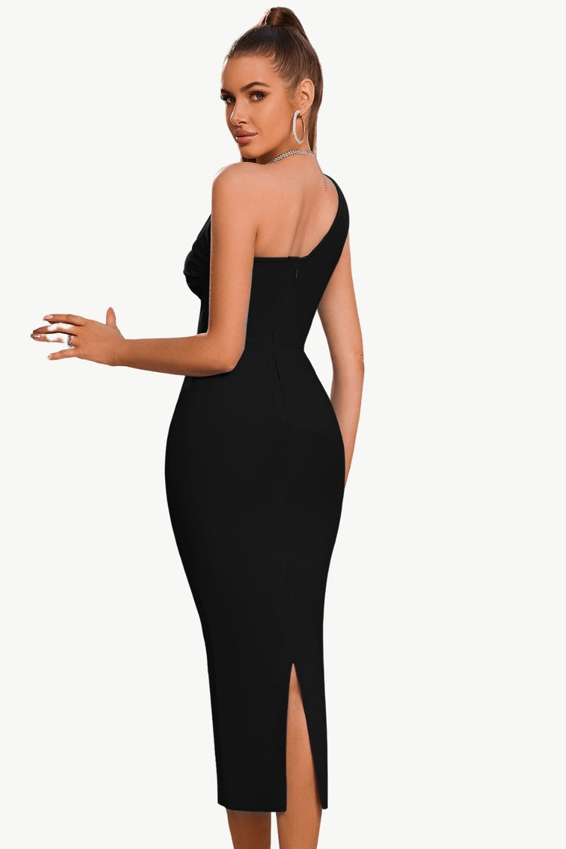 Load image into Gallery viewer, bodycon en skulder svart fest kjole