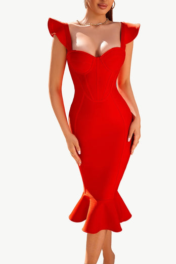 Red Sweetheart Mermaid Midi Korsett Cocktail Dress