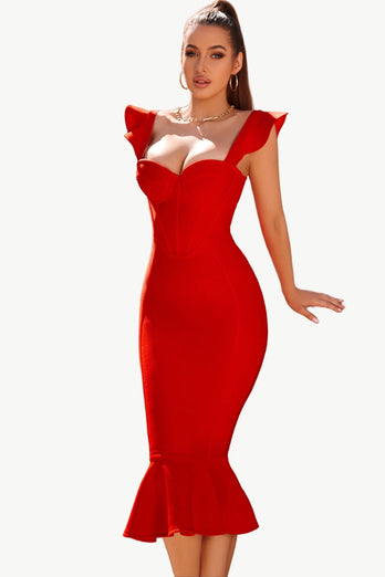Red Sweetheart Mermaid Midi Korsett Cocktail Dress
