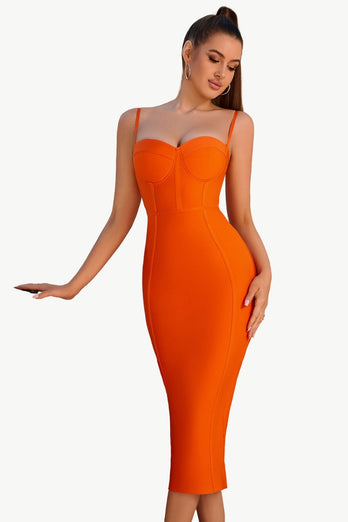 Oransje Spaghetti stropper Bodycon Cocktail Dress