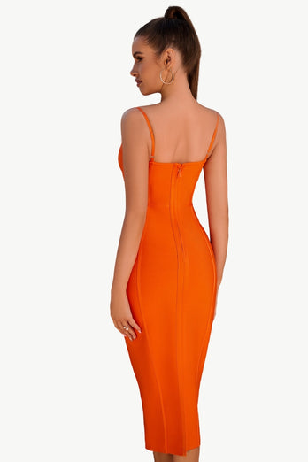 Oransje Spaghetti stropper Bodycon Cocktail Dress