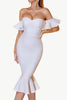 Load image into Gallery viewer, Hvit bodycon av skulderen midi formell kjole med volanger