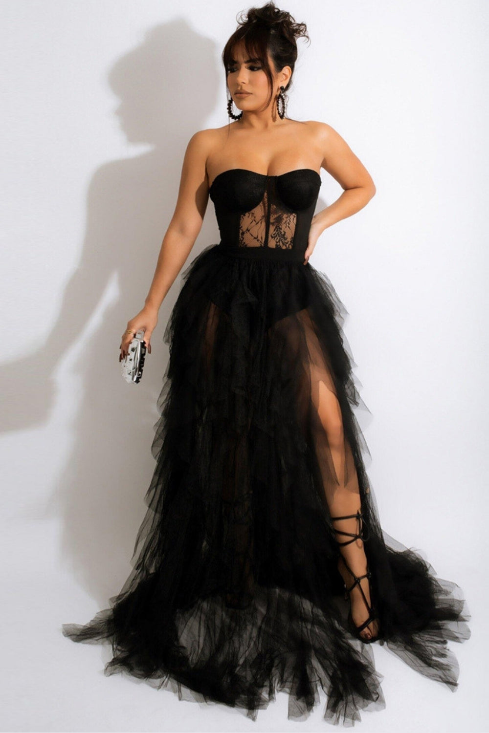Tylle Sweetheart Black Prom kjole med Slit