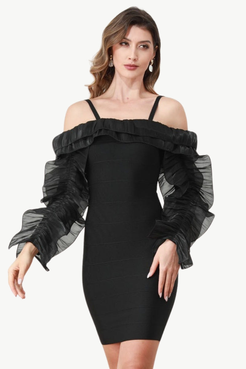 Load image into Gallery viewer, Kald skulder Liten svart kjole med ermer
