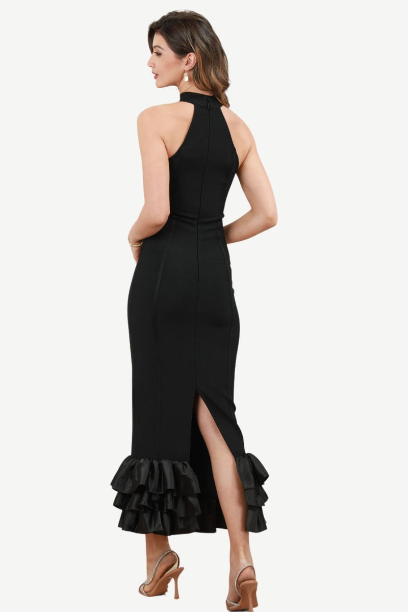 Load image into Gallery viewer, Halter Black Midi Party Dress med Slit
