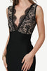 Load image into Gallery viewer, Dyp V-hals svart formell kjole med blonder