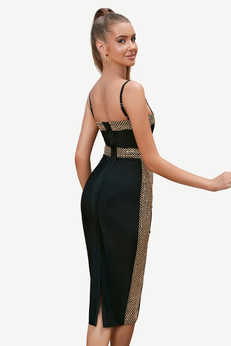 Load image into Gallery viewer, Svart Golden Spaghetti stropper Cocktail Dress