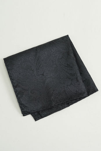 svart jacquard sateng sløyfe lomme firkantet sett