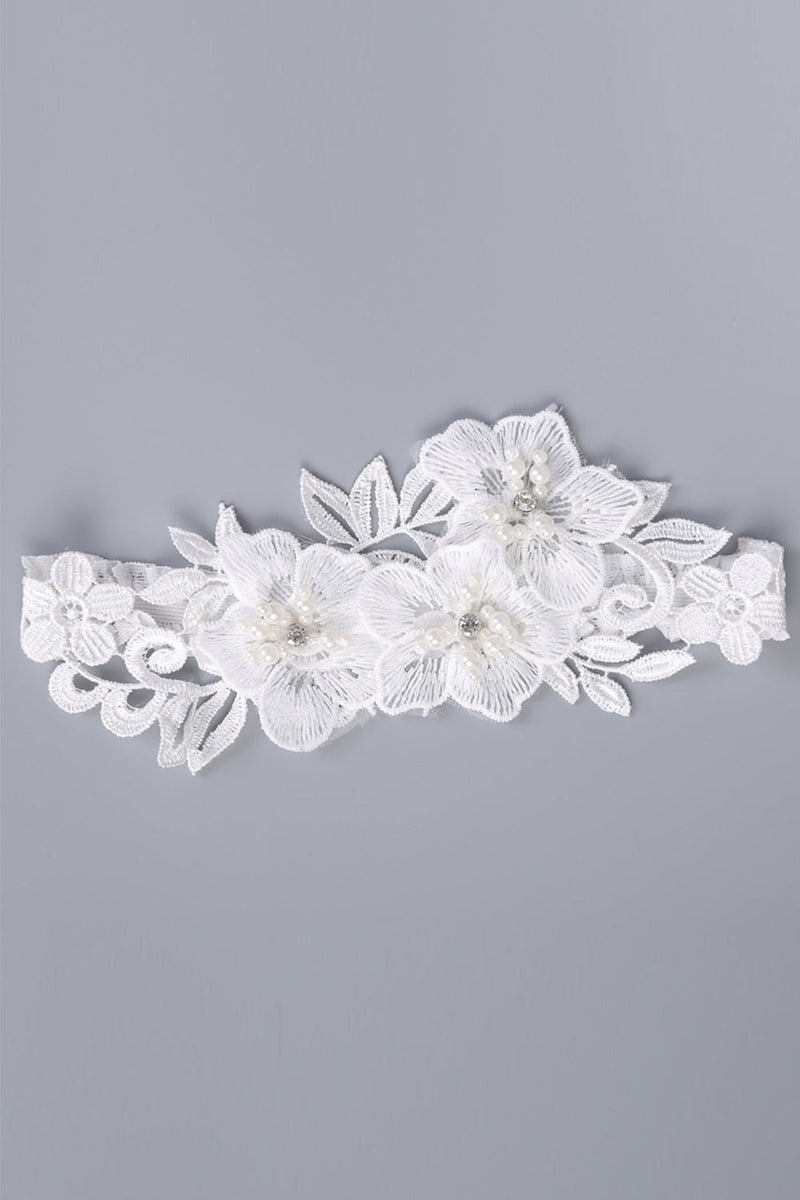 Load image into Gallery viewer, hvite blonder blomster beaded bryllup strømpebånd