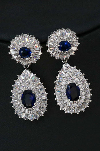 royal blå krystall halskjede øredobb smykker sett