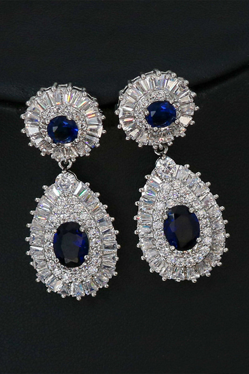 Load image into Gallery viewer, royal blå krystall halskjede øredobb smykker sett