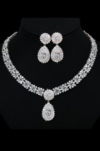 royal blå krystall halskjede øredobb smykker sett