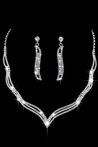 sølv krystall halskjede øredobber smykker sett