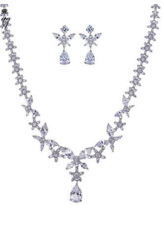 royal blå sommerfugl krystall dråpe øredobber halskjede smykker sett