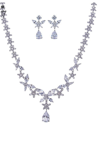 royal blå sommerfugl krystall dråpe øredobber halskjede smykker sett