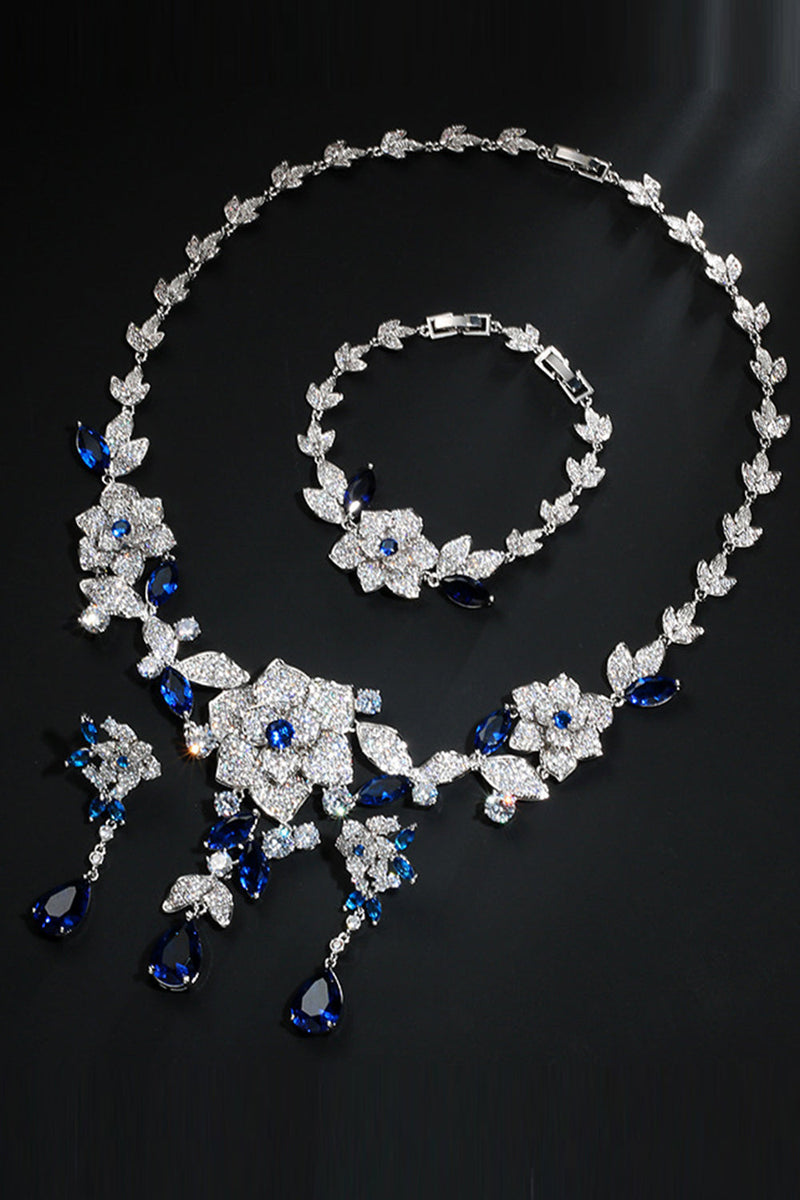 Load image into Gallery viewer, kongelig blå blomst armbånd halskjede smykker sett