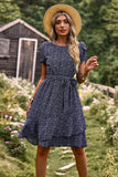 Blå Floral Boho sommerkjole