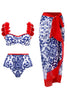 Load image into Gallery viewer, 3 stk blått og hvitt porselen utskrift badetøy sett med Beach Dress