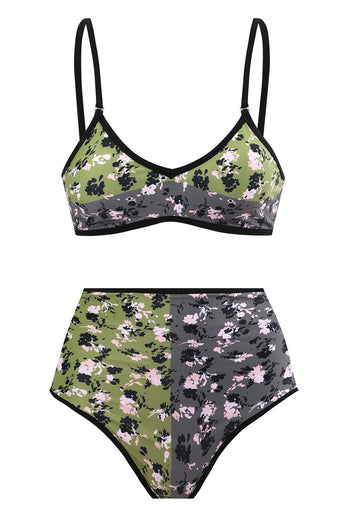 Floral Trykt 3 Piece Bikini Set med Beach Skirt