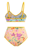 Floral Trykt 3 Piece Bikini Set med Beach Skirt