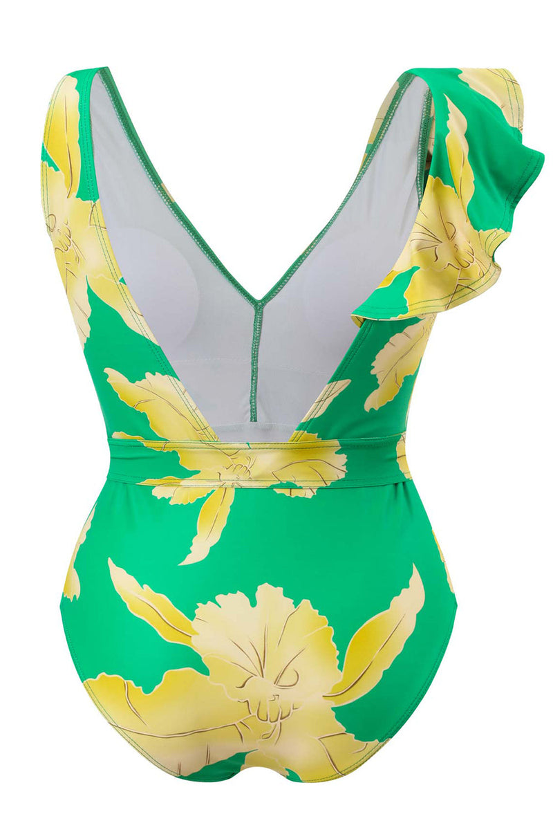 Load image into Gallery viewer, To Piece Trykt Green Bikini Set med Beach Skirt