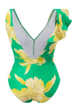 To Piece Trykt Green Bikini Set med Beach Skirt