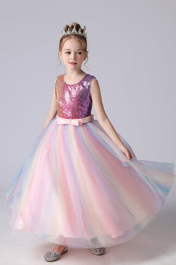A-Line Sparkly Pink Paljetter Kids Girls 'kjole med buer